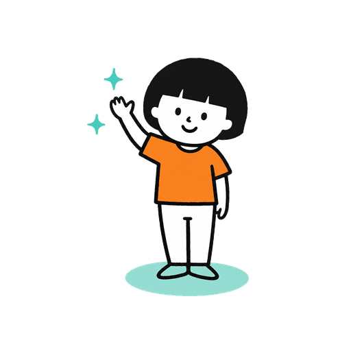 笑顔で手を振るキャラクター